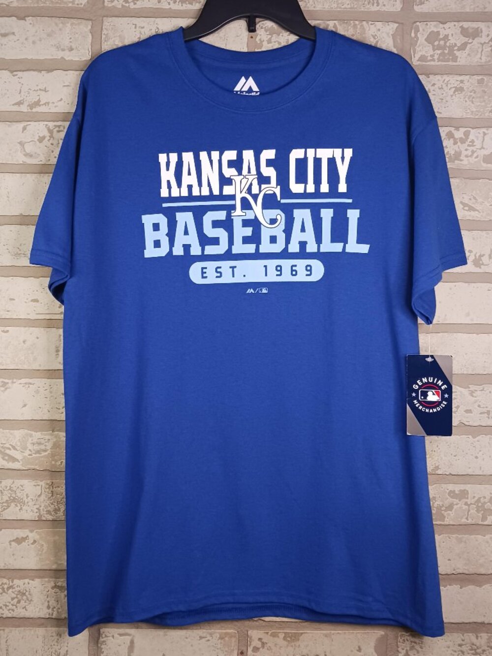 Majestic Kansas City Royals Mens Large T Shirt Blue Short Sleeve MLB KC Baseball
